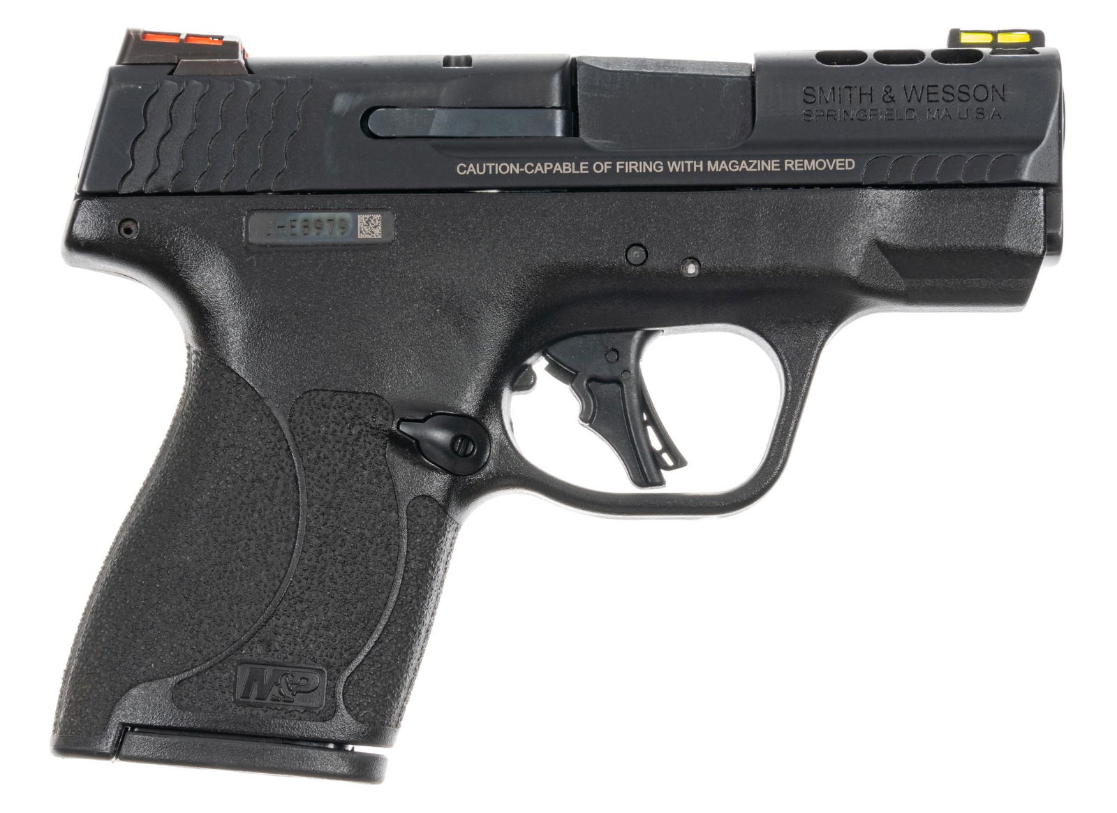 Smith & Wesson M&P Shield Plus PC 9mm Pistol W/ EDC Kit: Serial: JHE8979 Manufacturer: Smith & Wesson Model: M&P Shield Plus Performance Center Caliber: 9mm Barrel Length: 3.125 in. OAL: 6.25 in. Condition: Very Good; polymer frame has very light ha