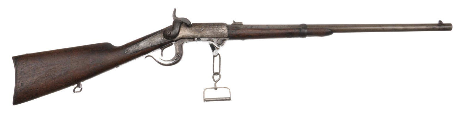 Antique Burnside 5th Model 54 Cal. Cavalry Carbine: Serial: 13016 Manufacturer: Burnside Rifle Co. (c. 1863-1865) Model: 5th Model Caliber: 54 Cal. Barrel length: 21 in. OAL: 39.5 in. Condition: Fair; wood stock has thorough handling marks & wear t