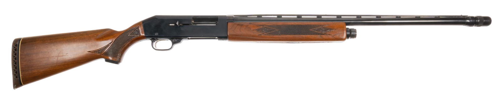 Sears / Winchester Ted Williams Model 300 12 Gauge Semi Auto Shotgun: Serial: Q 29465 Manufacturer: Winchester Model: 300 (Winchester 1400) Caliber: 12 Gauge (2 3/4) Barrel length: 26 in. (adjustable choke) OAL: 48 in. Condition: Very Good - Good: Walnut stock and hand