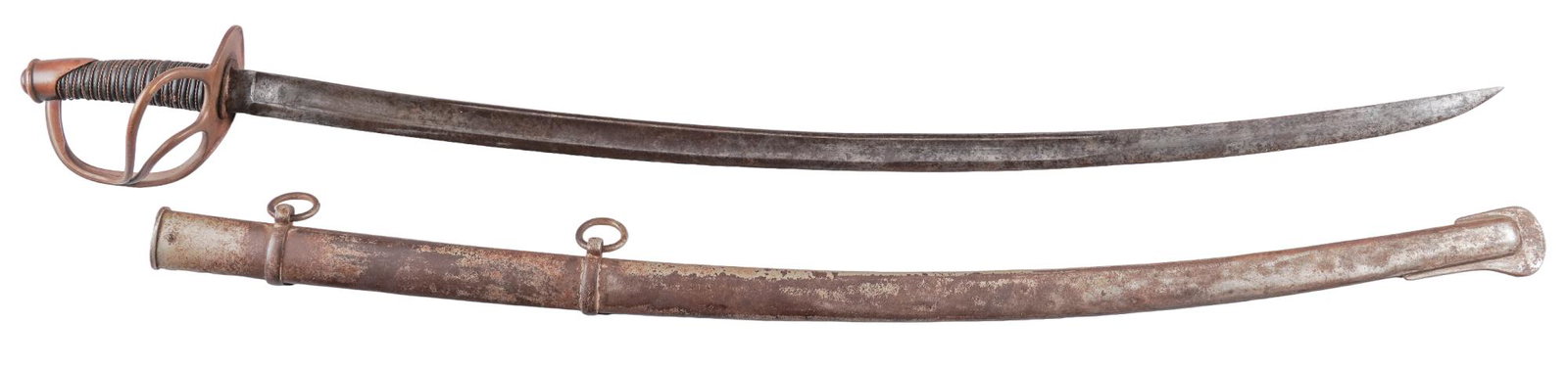 US Sheble & Fisher M1840 Heavy Cavalry Saber: Manufacturer: Sheble & Fisher- Phila. Model: US M1840 Heavy Cavalry Saber Blade Length: 35 in. OAL: 41.25 in. Condition: Fair; brass wrapped wood handle has wear commensurate w/ age; brass guard &