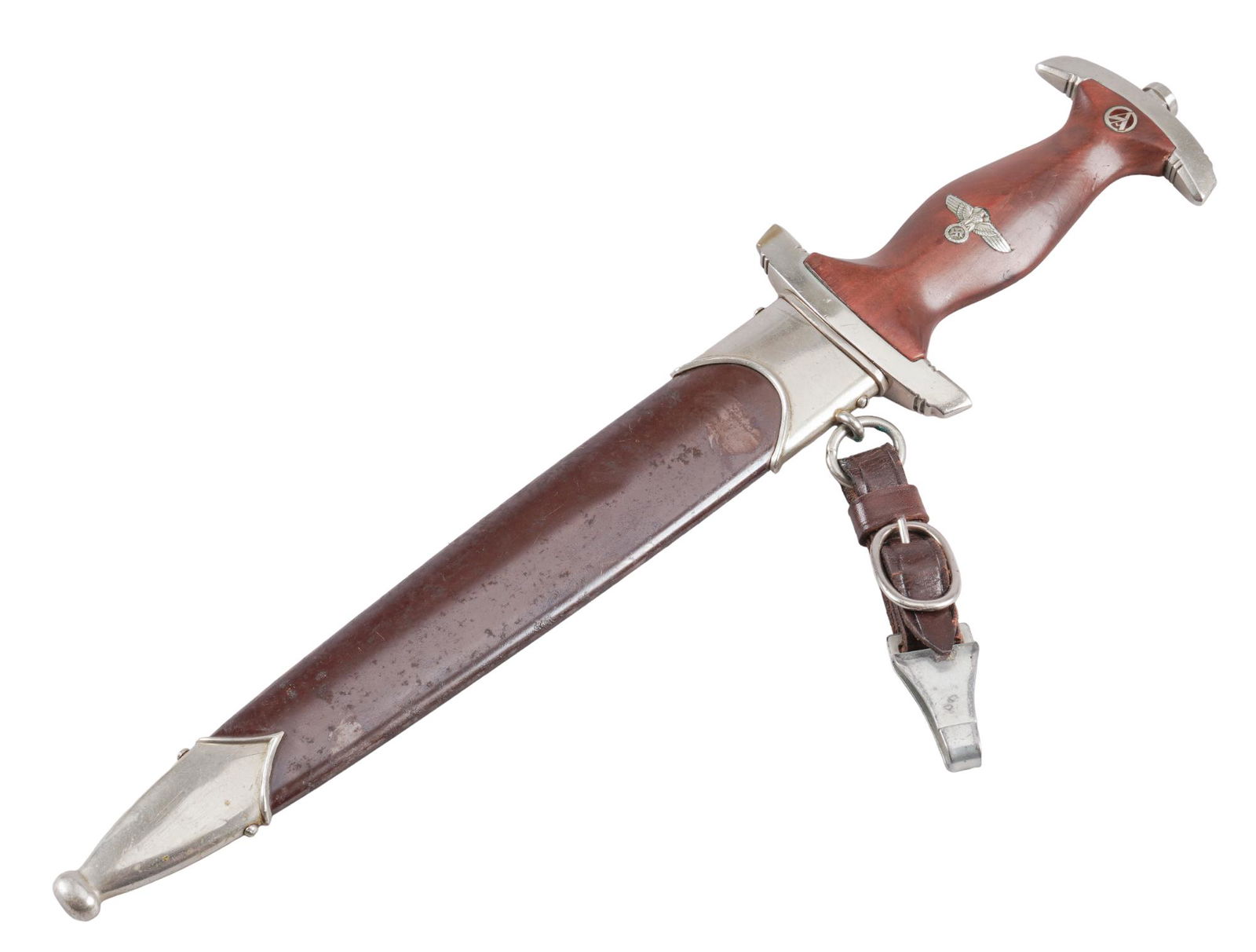 Nice Early WWII German SA Dagger: Manufacturer: Christianswerk, Solingen (1933-36) Model: 1933 aka M33 Blade Length: 8.6 in. Overall Length: 14.5 in. w/ scabbard Condition: Very Good; blade has only very light wear with marks commensu