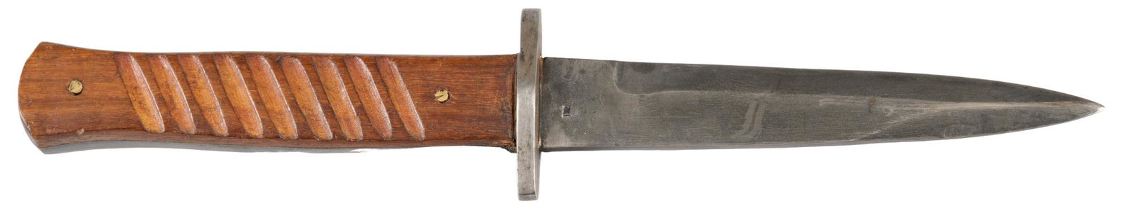 German WWI & WWII Boot Knife Luftwaffe Airforce Marked: Manufacturer: Gottlieb Hammesfahr, Solingen Model: Boot Knife Blade Length: 5.75 in. Overall Length: 11.75 in. Condition: Very Good: blade has gray finish, with no edge wear or handling marks; wood gr