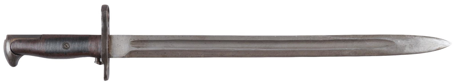 Rare WWII Wilde Tool M1905 / 42 Bayonet: Manufacturer: Wilde Drop Forge & Tool Co. (c.1943) Model: 1905/42 Blade Length: 16 in. Overall Length: 22 in. w/ scabbard Condition: Very Good - Good; blade has some wear, with near no finish left