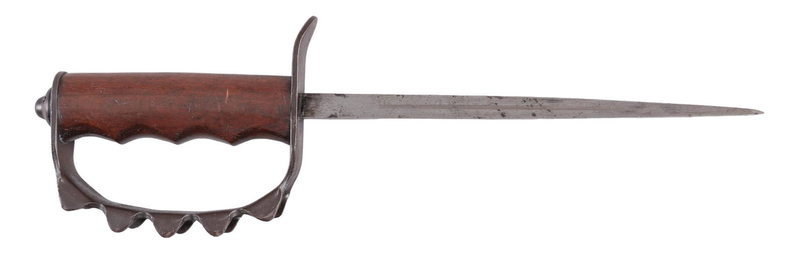 US WWI Era 1917 Trench Knife AC Co w/ Scabbard: Manufacturer: American Cutlery Company (A.C.Co.) Model: 1917 trench knife Blade Length: 8.75 in. Overall Length: 15 in. Condition: Good; blade has been bright finished with some dark spots, and period