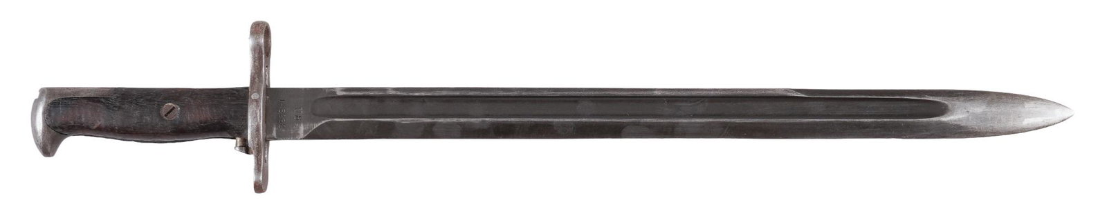 Rare US Pre WWI RIA 1905 Bayonet W/ 2nd Pattern Scabbard: Manufacturer: Rock Island Arsenal (c 1909) Model: 1905 w/ 2nd pattern scabbard Blade Length: 16 in. Overall Length: 23 in. w/ scabbard Condition: Very Good-Good; blade has light wear, with finish miss