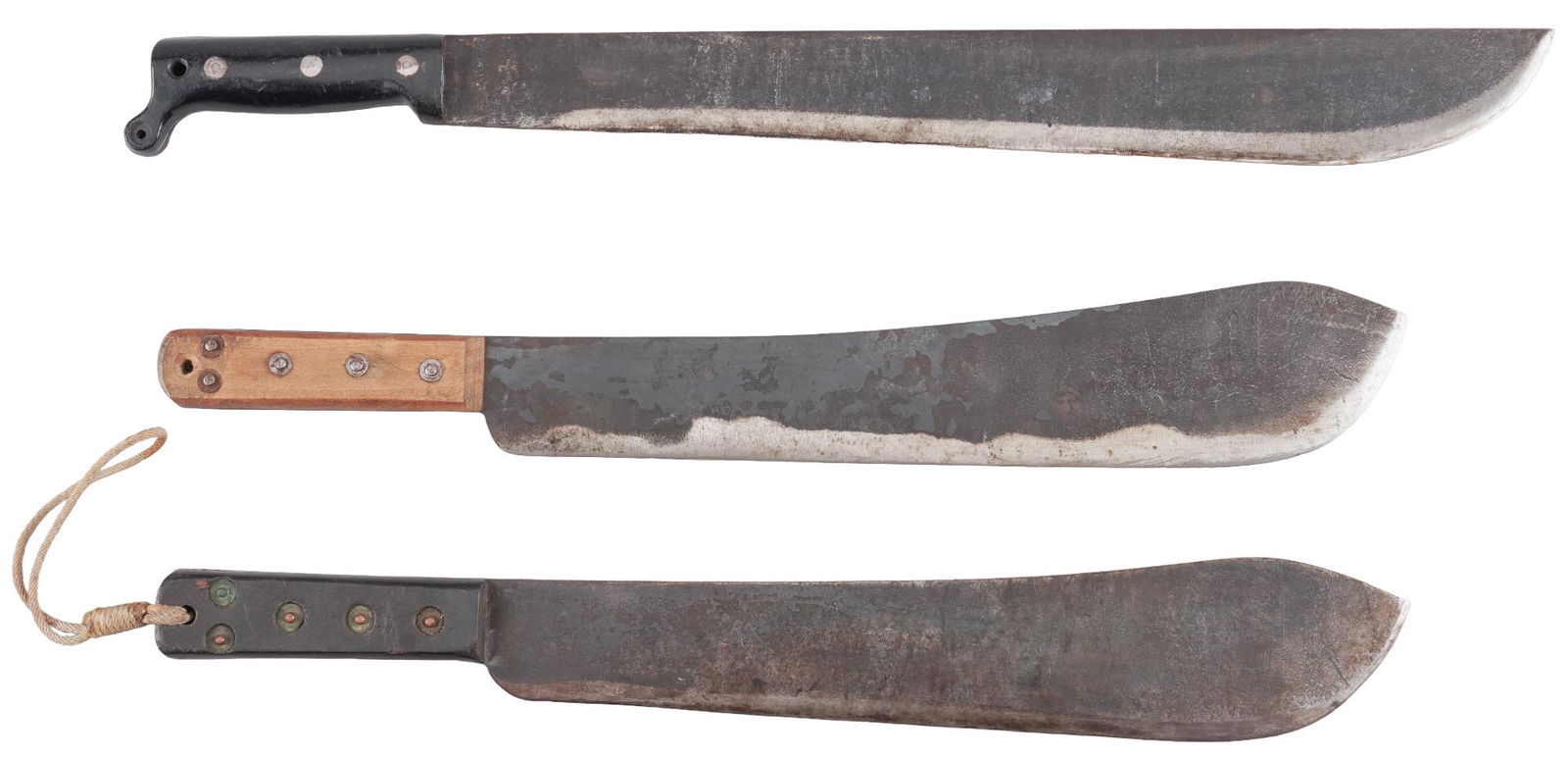 Collection of 3 British & US WWII Era Machetes: Includes: (1) S&J Kitchin Ltd Produced British Machete (c.1943); (2) J.J.B. Produced British Machete (c.1943); (3) True Temper Produced US Machete (c.1943) Longest Blade length: 18 in. Longest OAL