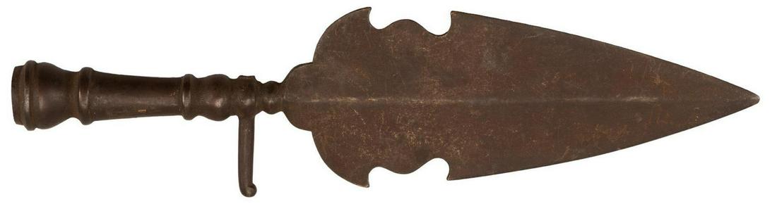 Revolutionary War-Civil War Era Spontoon Head: Blade Length: 6 in. (to first rib) OAL: 14.25 in. Condition: commensurate w/ age; mostly rust covered surface Provenance: A Kerrville, Texas estate Nationwide in-house shipping is available on this it