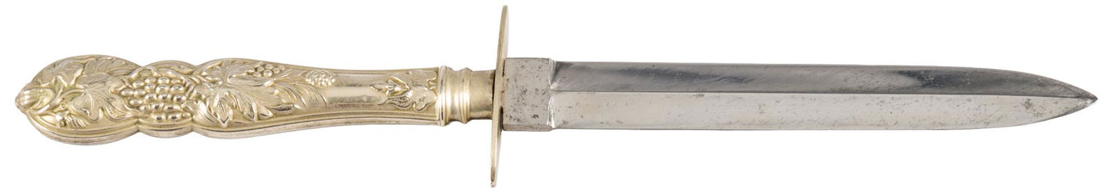 19th C. Etched Manson Sheffield "Never Draw Me" Dagger: Manufacturer: Manson, Sheffield Model: Dagger/Dirk Blade Length: 4.5 in. OAL: 9 in. Condition: Good; blade has light wear & sheathing marks; etching has light wear; silver handle & crossguard