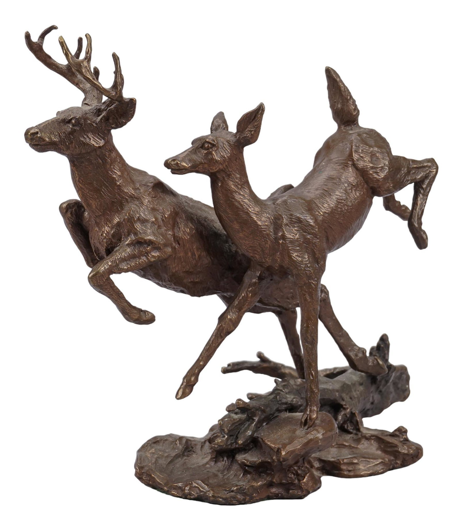 Mark Hopkins, Two Deer, 1989: Mark Hopkins, two deer running together, 1989, bronze sculpture ed. 553/2500 height 8 in. x width 8.5 in. x depth 3 in. We happily provide seamless shipping services on everything we sell. Please emai