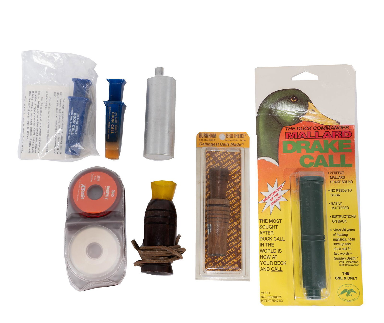 Collection of (17) Vintage Bird and Animal Calls: Collection of seventeen bird and animal calls, to include one Roger Latham (Pennsylvania, USA) diaphragm "Woodsman" turkey call, one Classic Game "the Lip Call", two Quaker Boy (New York, USA) "Old Bo