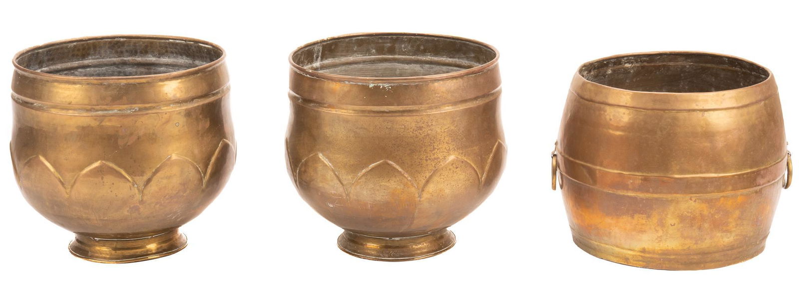 Group of (3) Hammered Brass Planters (1 of 5)