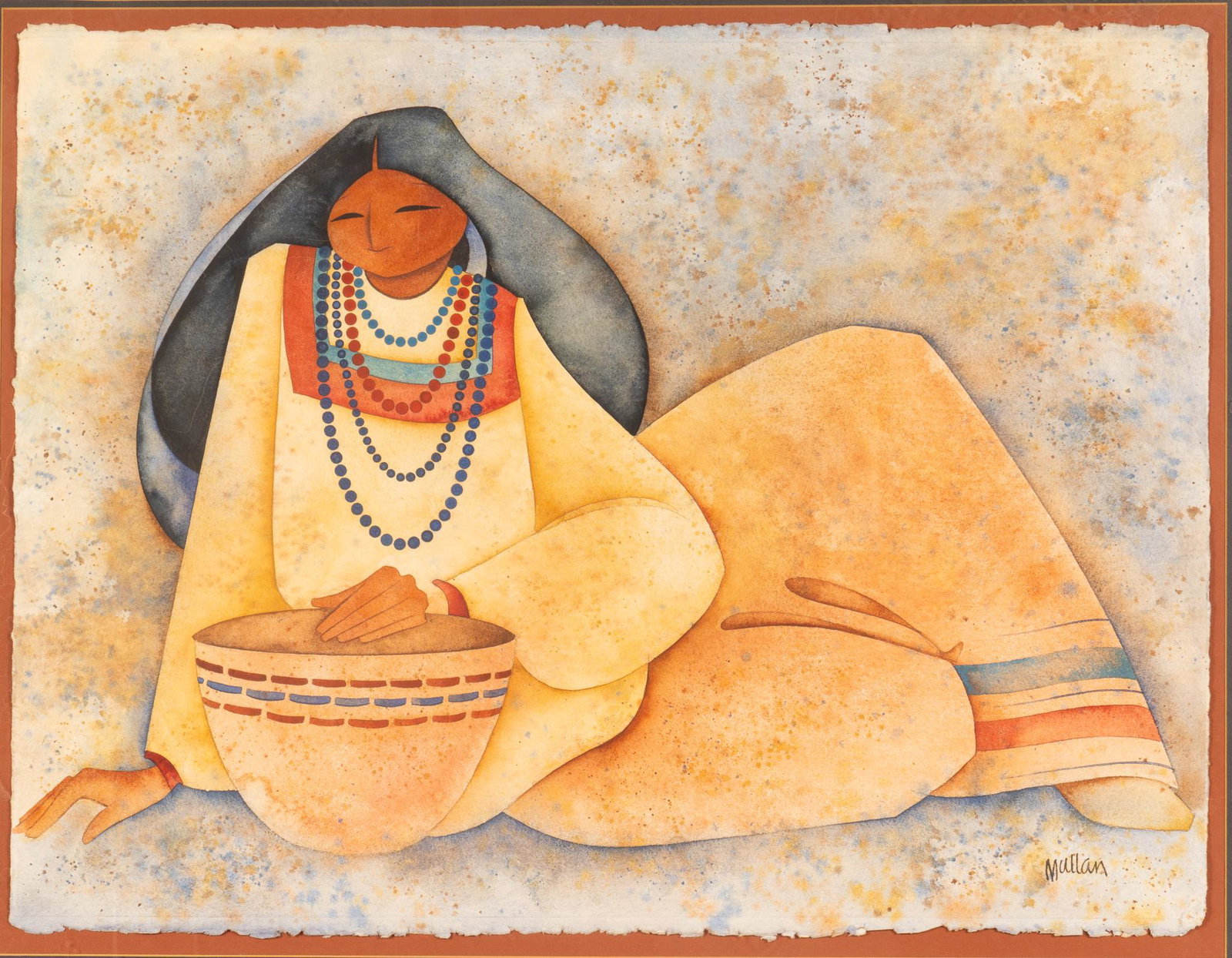 G. E. Mullan, Reclining Woman: G. E. Mullan, reclining Southwestern woman, watercolor on artist paper height 31 in. x width 25 in. x depth 1.5 in. We happily provide seamless shipping services on everything we sell. Please email