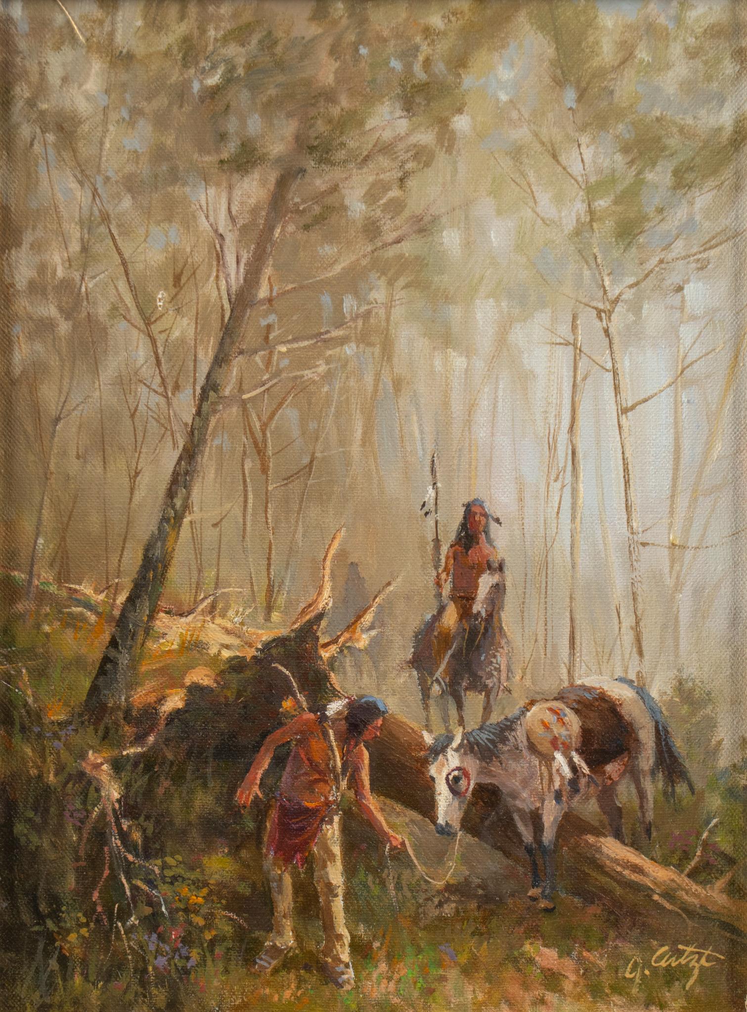 Gary Artzt, "Morning Mist": Gary Artzt, "Morning Mist", oil on canvas sight: 12 x 9 in., frame: 20 x 17 in. Provenance: A Colorado Springs, Colorado collection We happily provide seamless shipping services on everything 