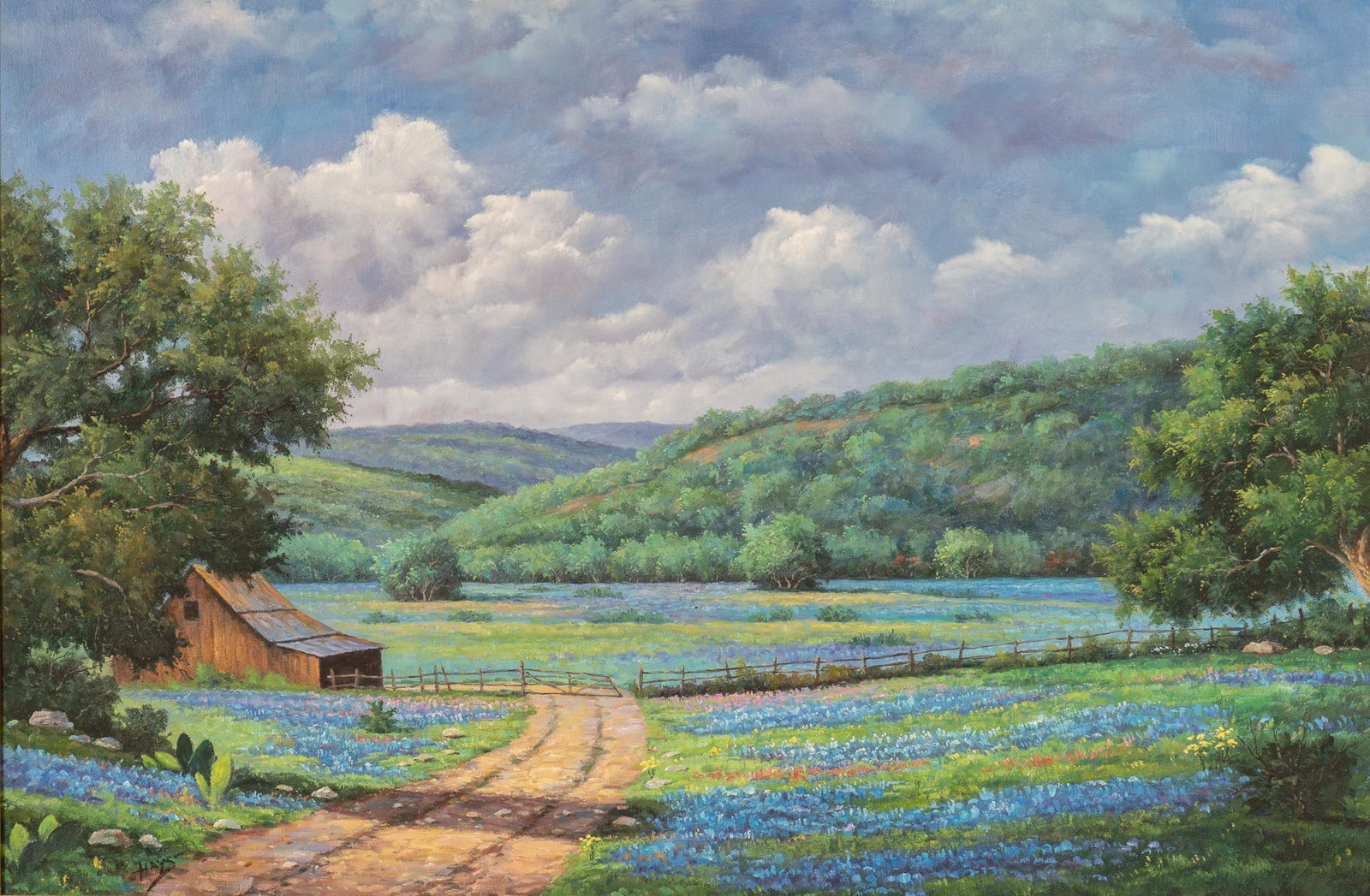 Signed Hays, Bluebonnet Landscape (1 of 3)