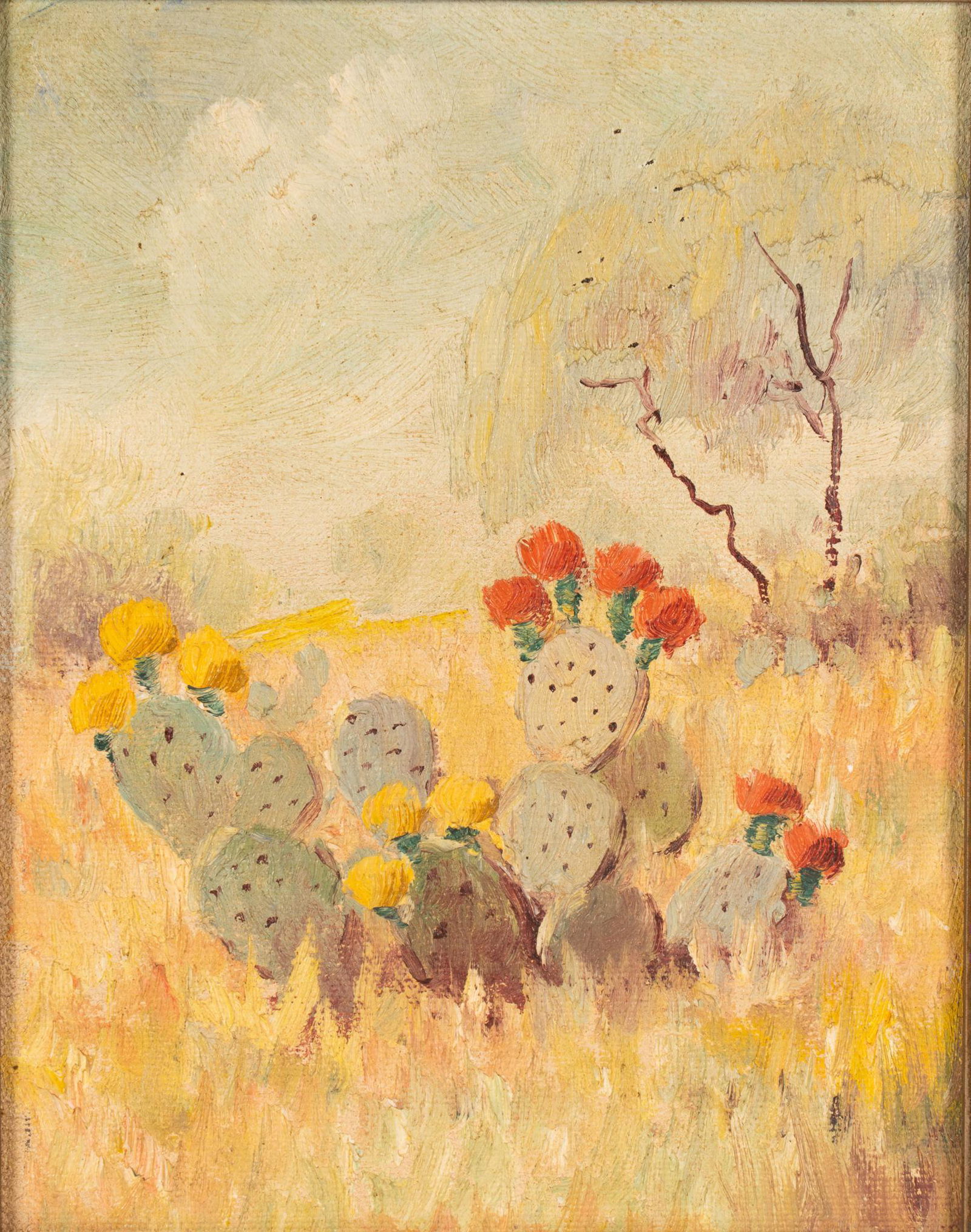 Blooming Prickly Pear Cactus, Oil on Board (1 of 4)