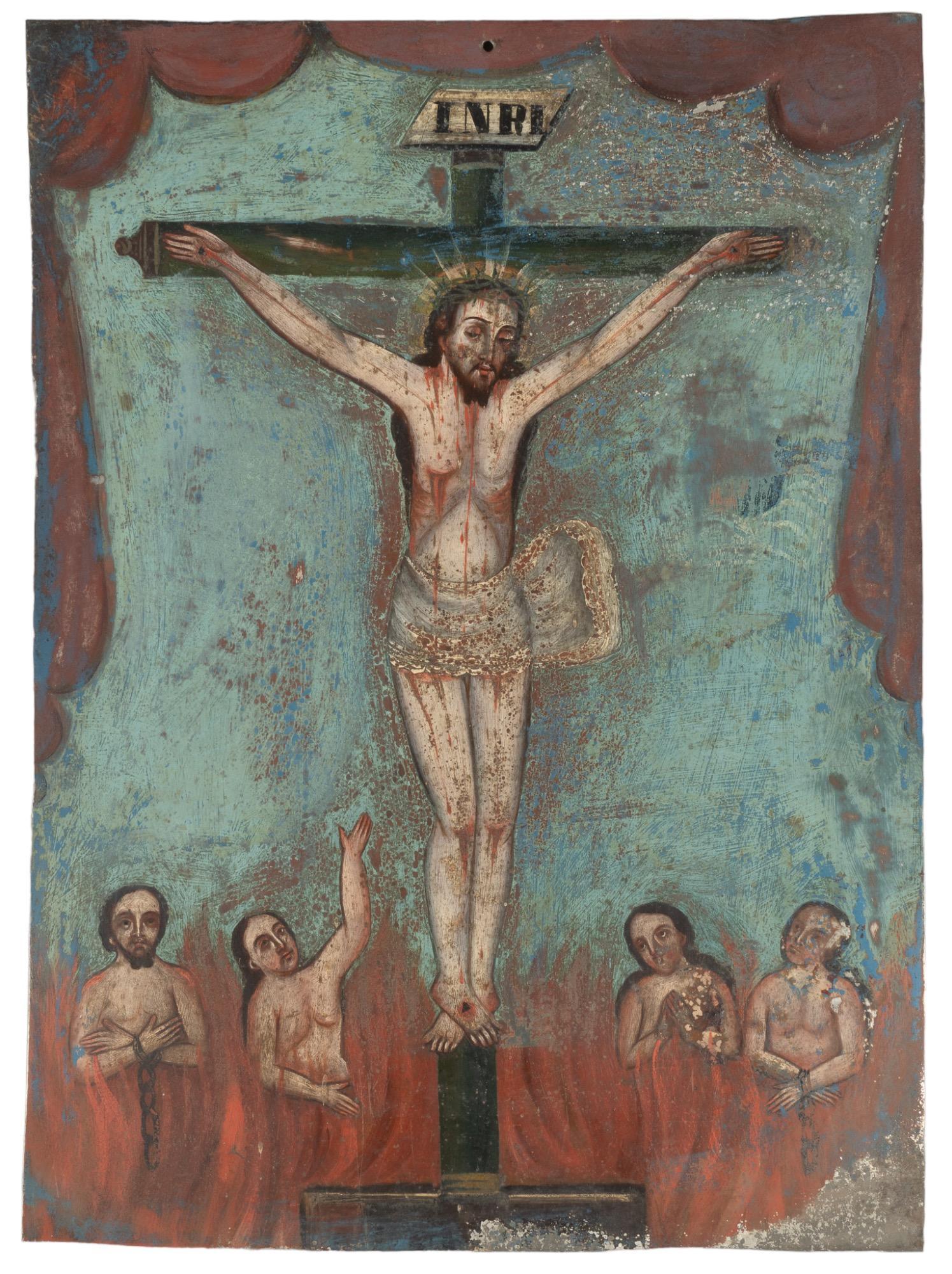 19th C. Mexican Retablo, La Crucifixion (The Crucifixion of Jesus Christ) (1 of 4)