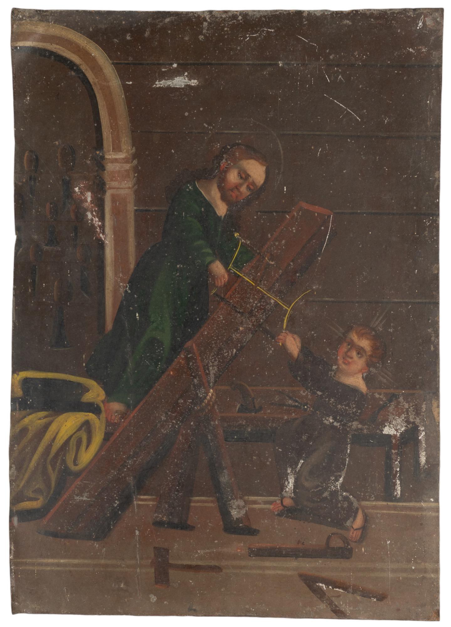 19th. C. Mexican Retablo, San Jose y Jesus en el Taller de Nazareth (1 of 4)