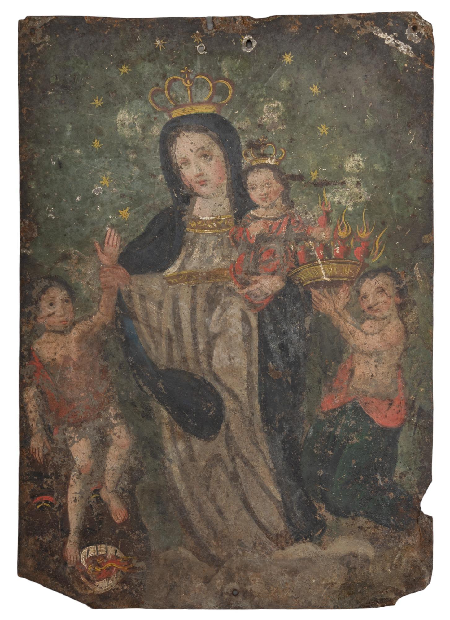 19th C. Retablo, Nuestra Madre Santisima de La Luz Con La Virgen Maria y Cristo (1 of 4)