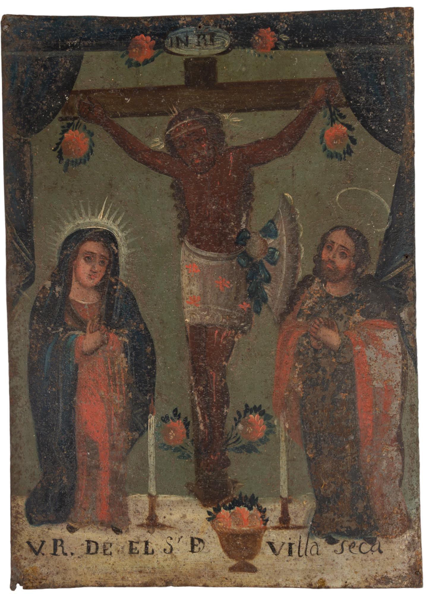 19th  C. Mexican Retablo, La Crucifixion (1 of 6)
