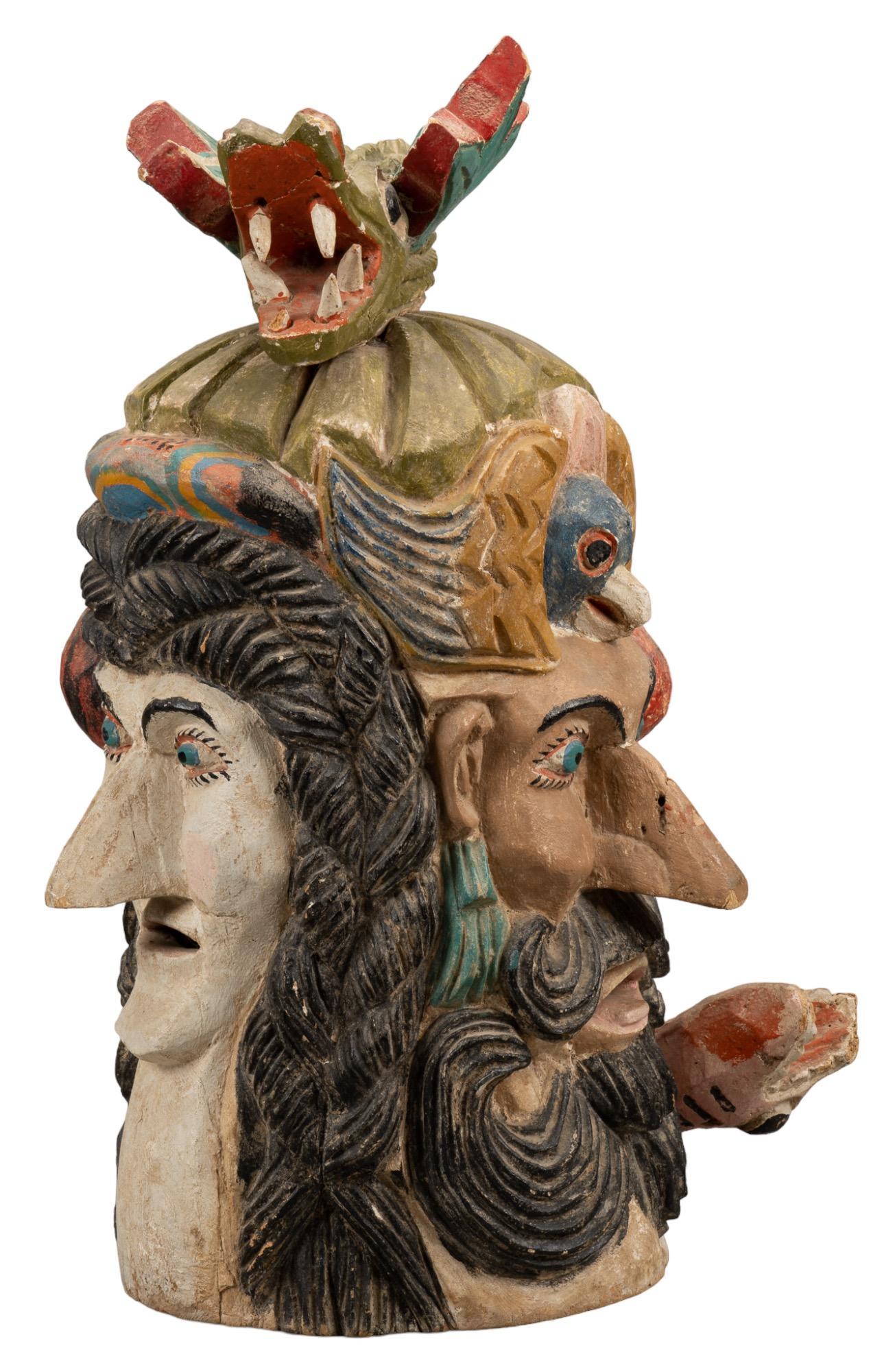Carved Mexican Three-Faced Dance Mask (1 of 7)