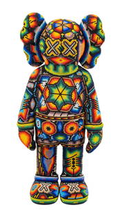 CHROMA, Companion after KAWS: CHROMA aka Rick Wolfryd (USA / Mexico City), Companion, mixed media hand-beaded vinyl sculpture, in collaboration with Huichol artists, featuring geometric patterns, after the Companion figure series