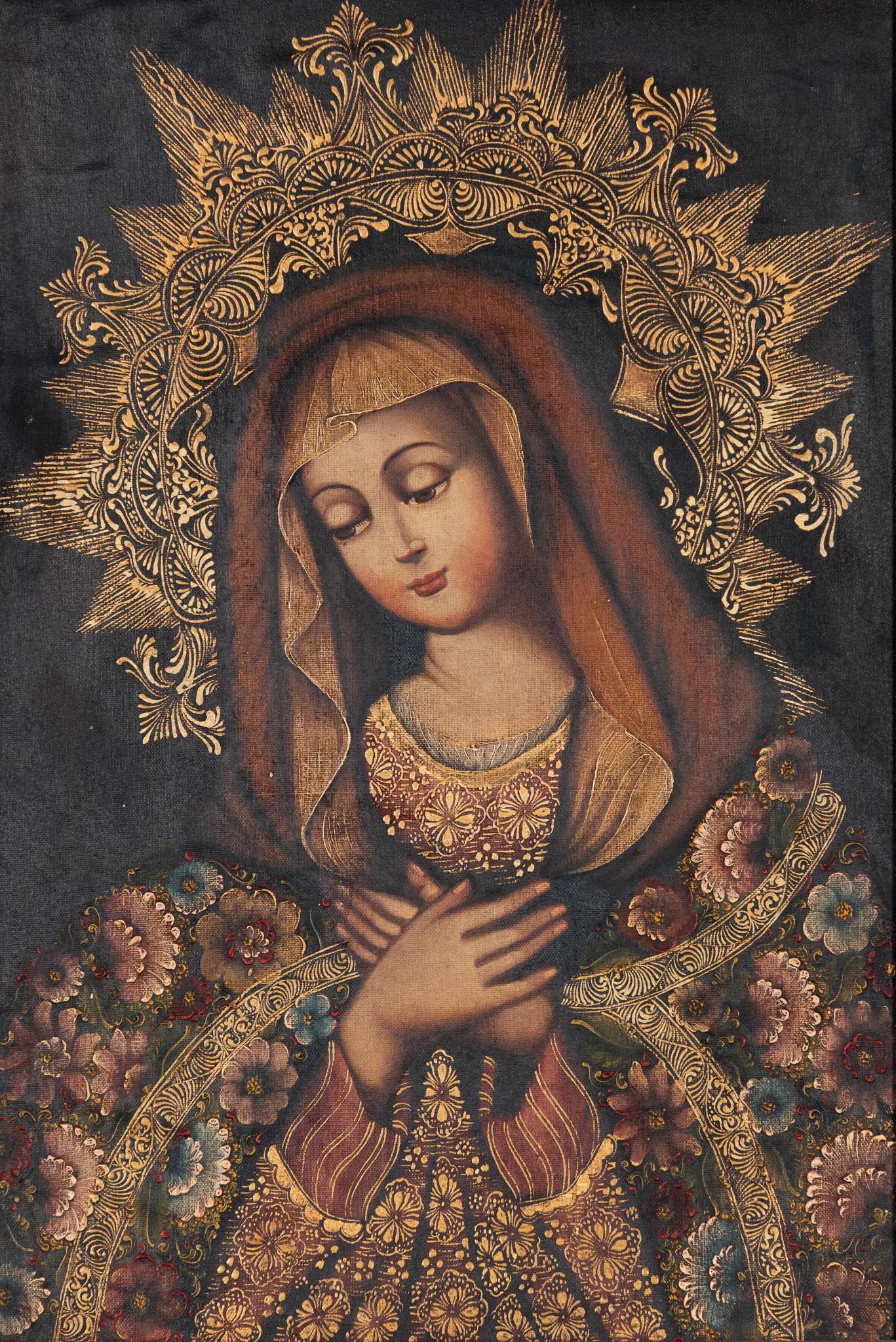 Spanish Colonial Cusco School Style Painting, La Virgen Maria (1 of 3)
