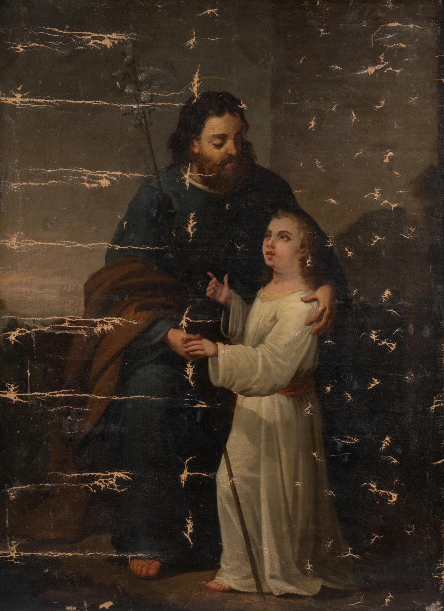 Spanish Colonial Cusco School Painting, San Jose y El Nino (1 of 3)