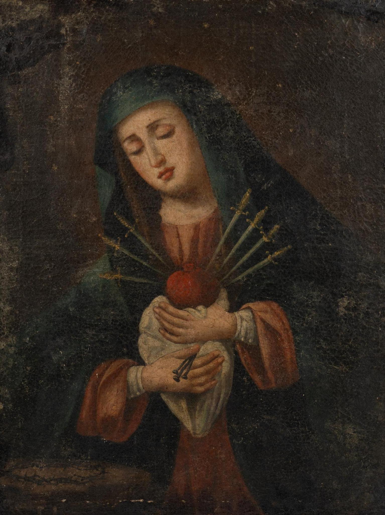 Spanish Colonial Cusco School Painting, Nuestra Senora de Los Dolores (1 of 3)