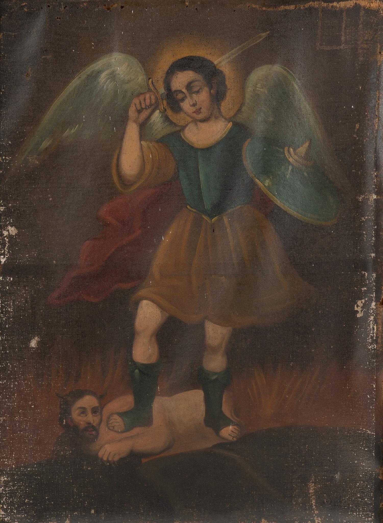 Spanish Colonial Cusco School Painting, San Michael (1 of 3)