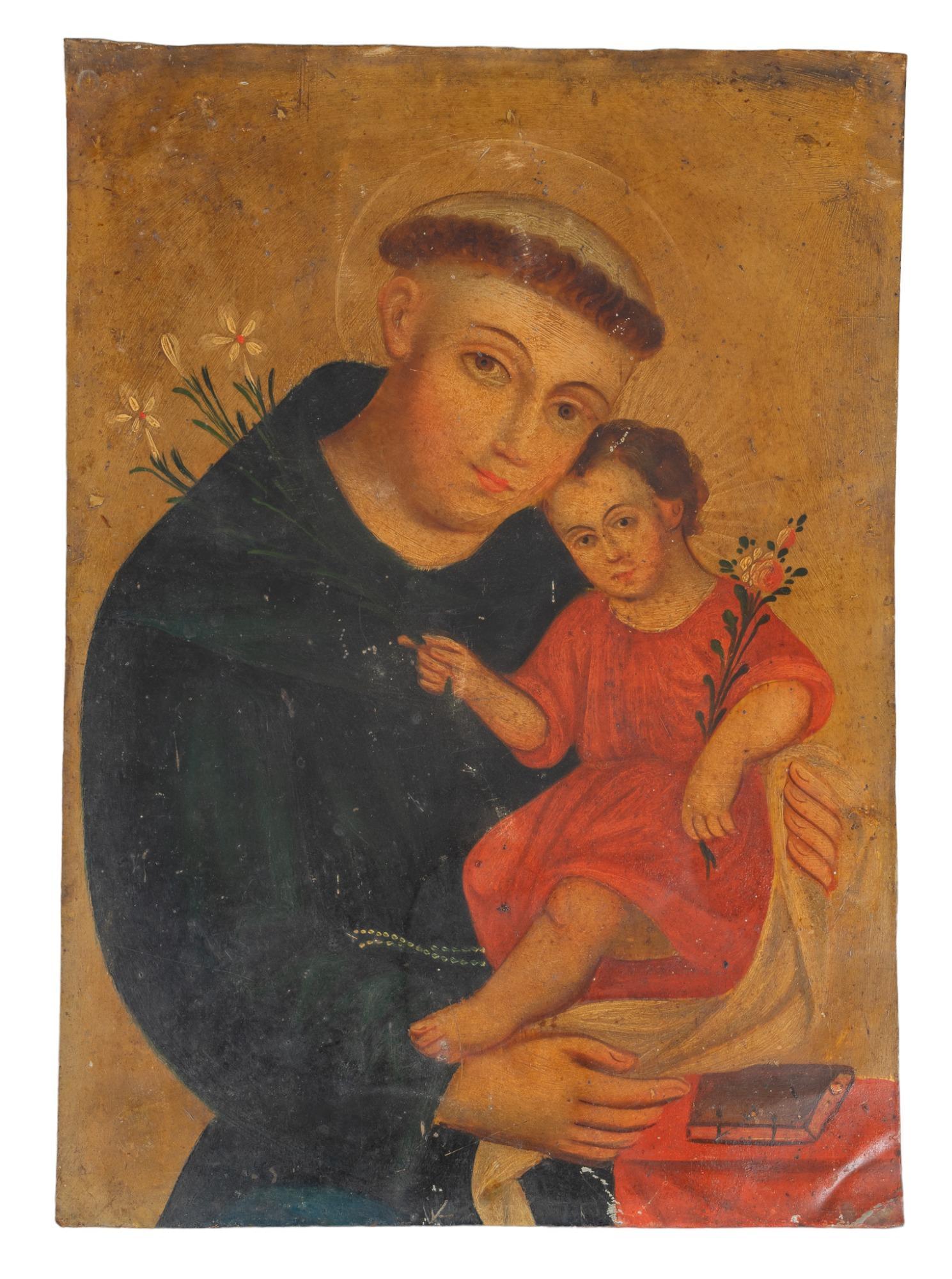 19th C. Mexican Retablo, San Antonio de Padua y El Nino (1 of 4)