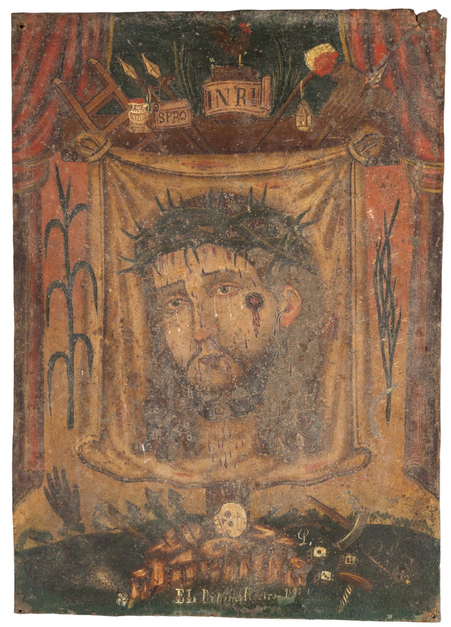 19th C. Mexican Retablo, La Cara de Jesus Cristo (1 of 6)