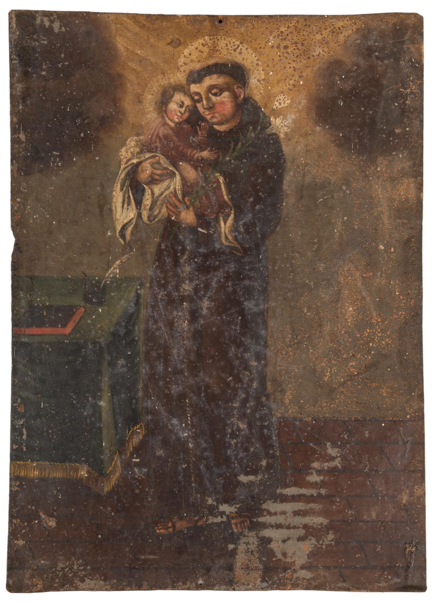 19th C. Mexican Retablo, San Jose Y El Nino (1 of 4)