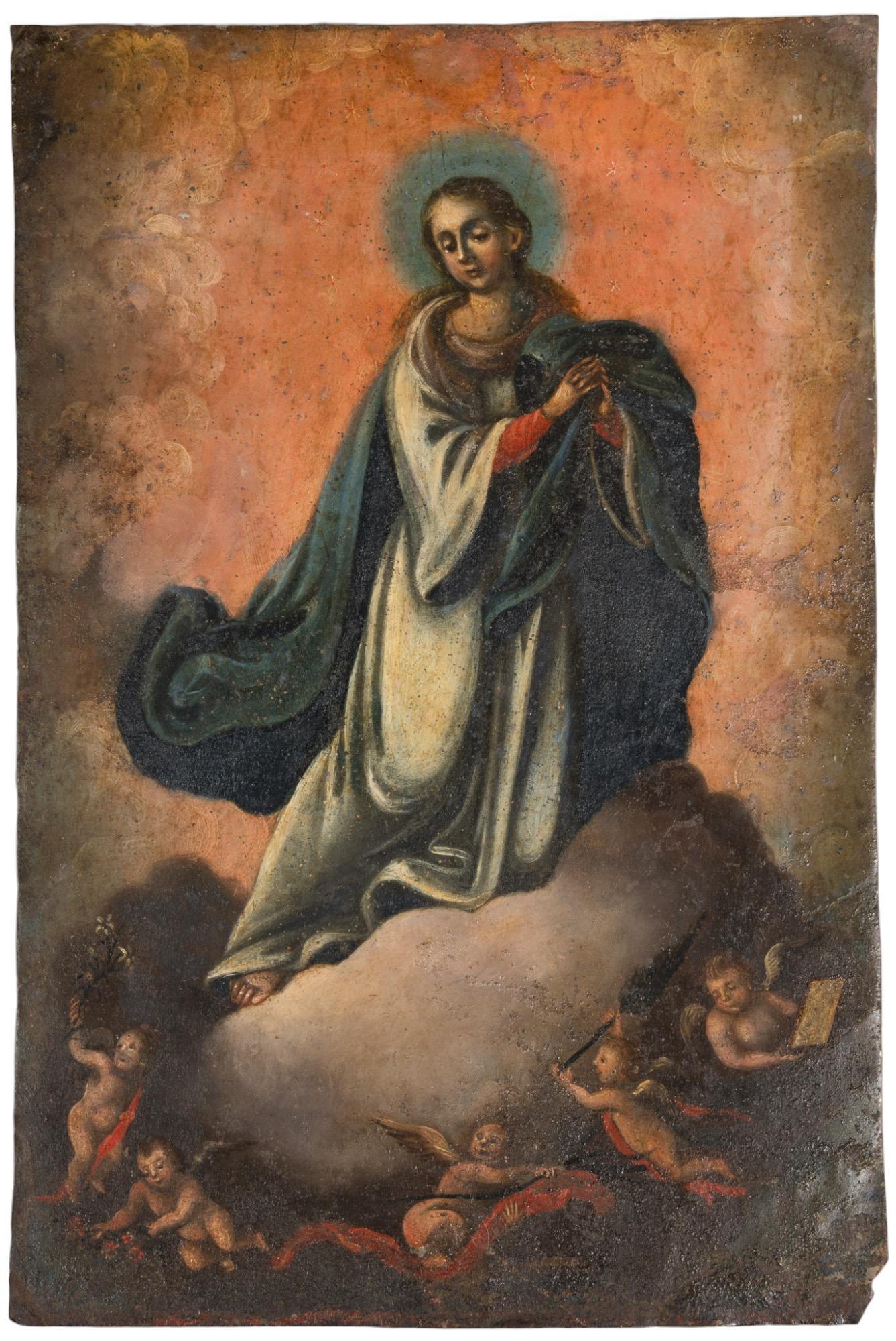 19th  C. Mexican Retablo, La Asuncion De La Virgen (1 of 5)