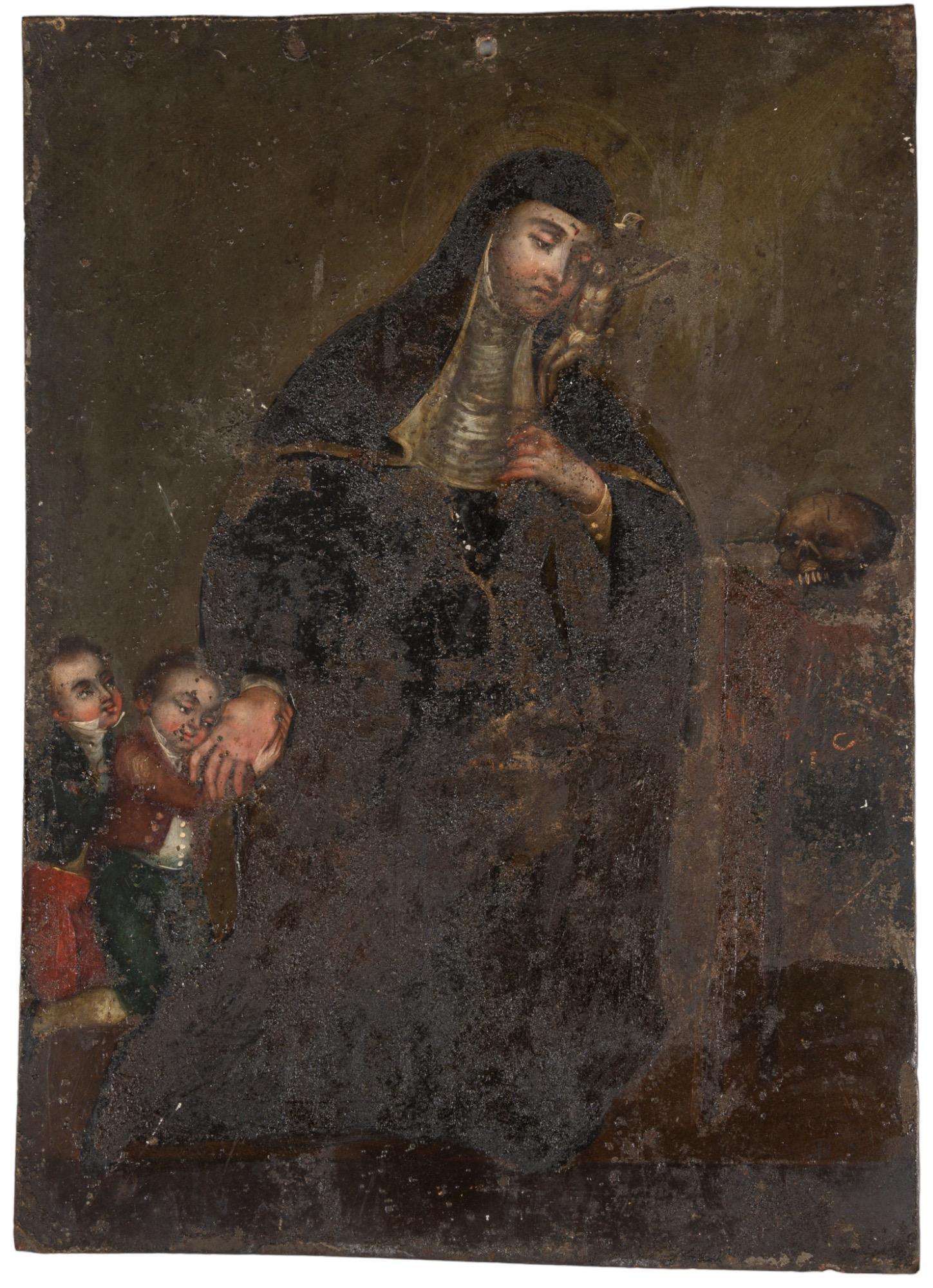 19th C. Mexican Retablo, Santa Gertrudis (1 of 6)