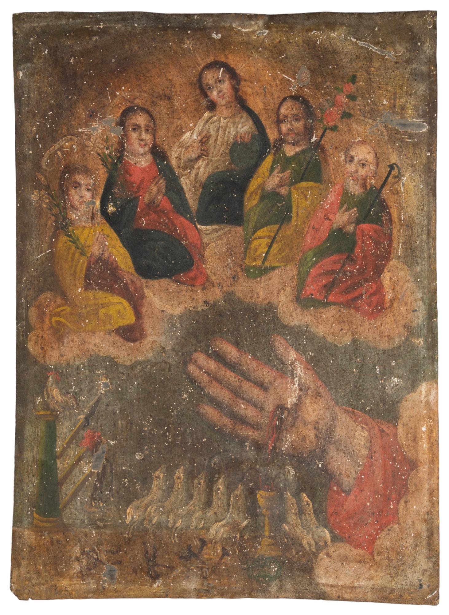 19th C. Mexican Folk Art Retablo, Mano Poderosa (1 of 4)