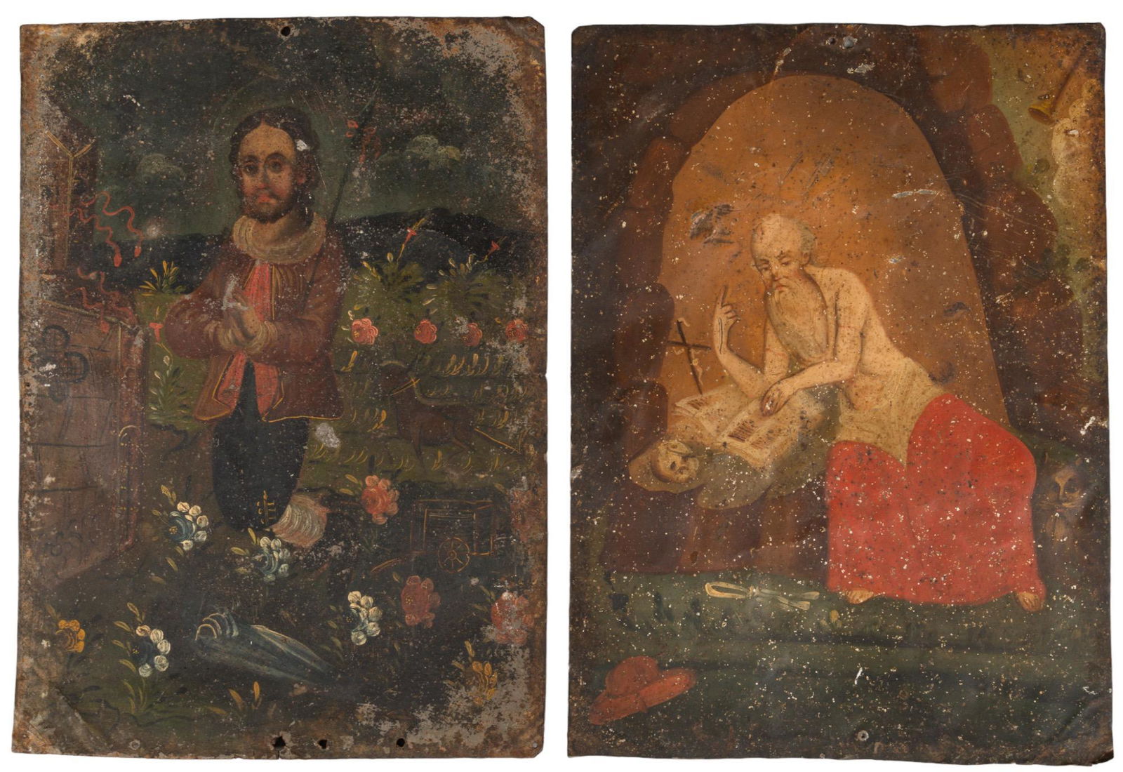(2) 19th  C. Mexican Retablo, San Isidro Labrador and San Jeronimo (1 of 5)