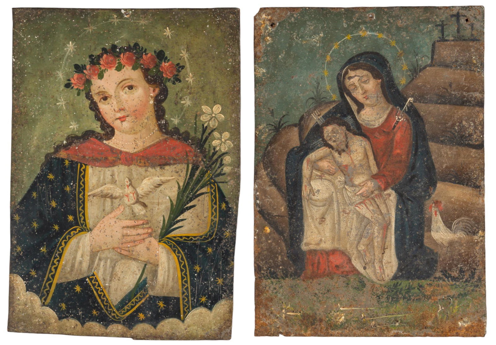 (2) 19th  C. Mexican Retablos, Alma De Maria and La Virgen y El Nino (1 of 5)