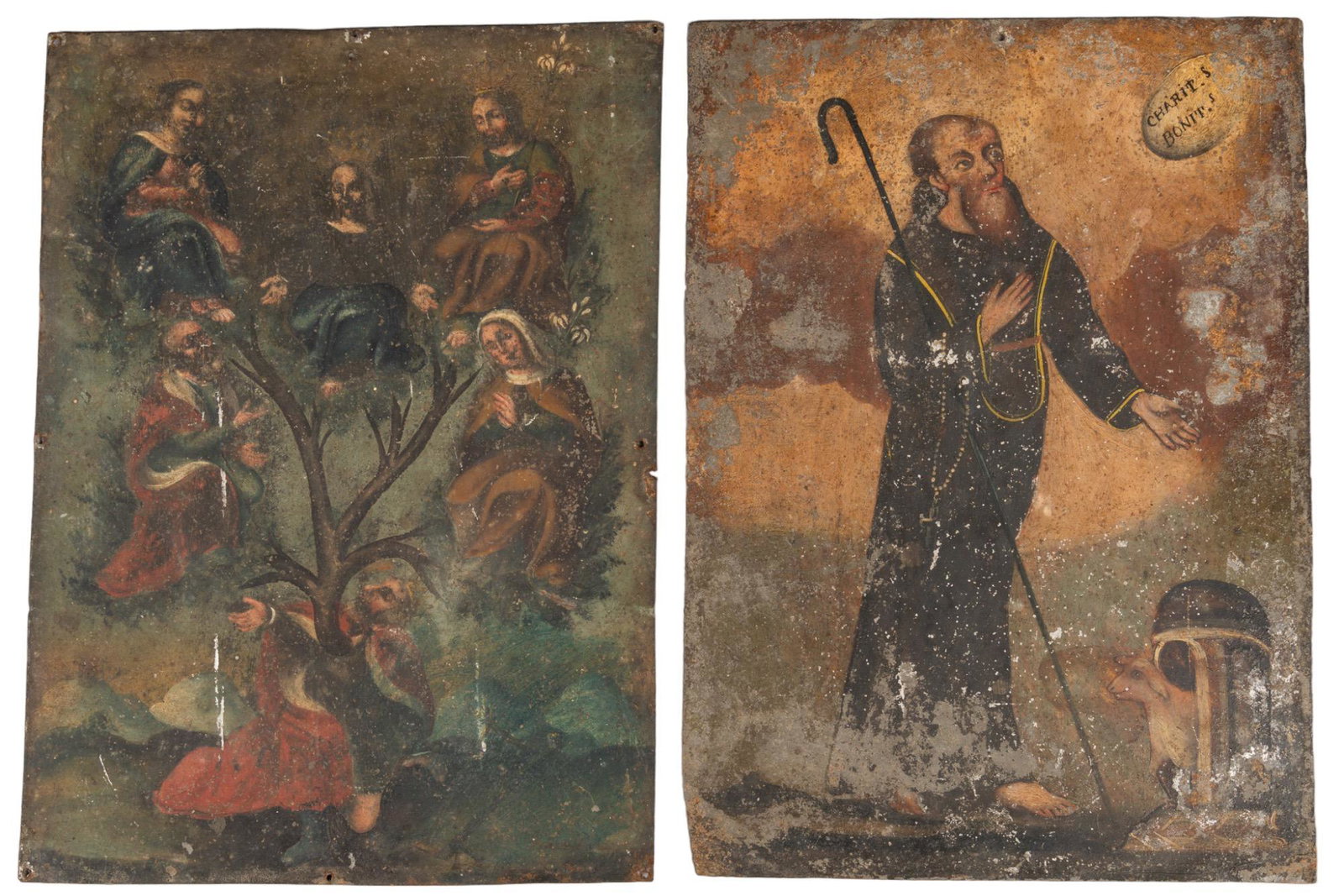 (2) 19th  C. Mexican Retablos, Arbol de Jese and San Juan Bautista (1 of 5)