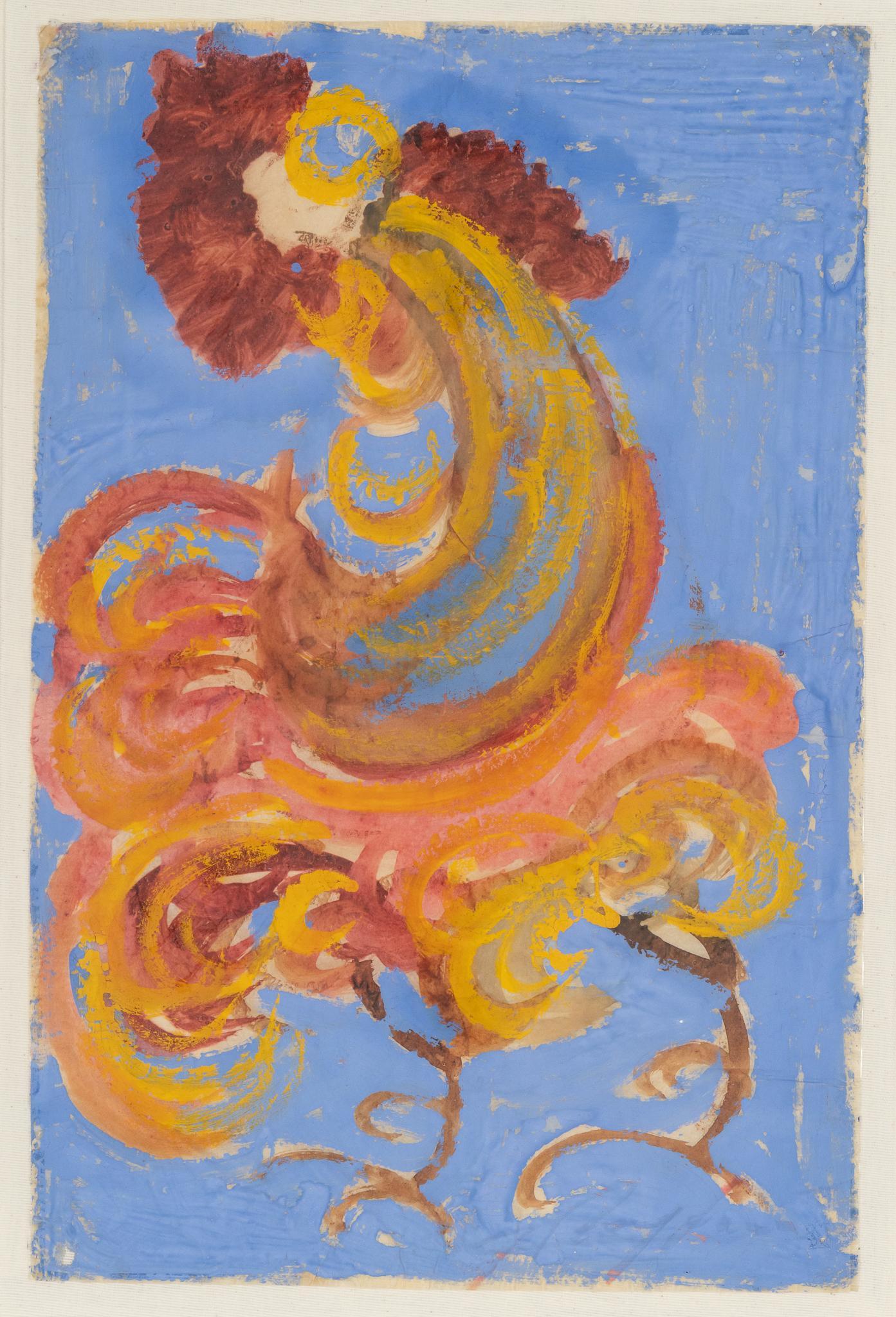 Jesus Reyes Ferreira, Gallo: Jesus Reyes Ferreira or "Chucho Reyes" (1882-1977), gallo, tempera or aniline on paper sight: 30 x 20 in., frame: 39.5 x 29.5 in. Provenance: A Monterrey, Mexico estate We happily provide s