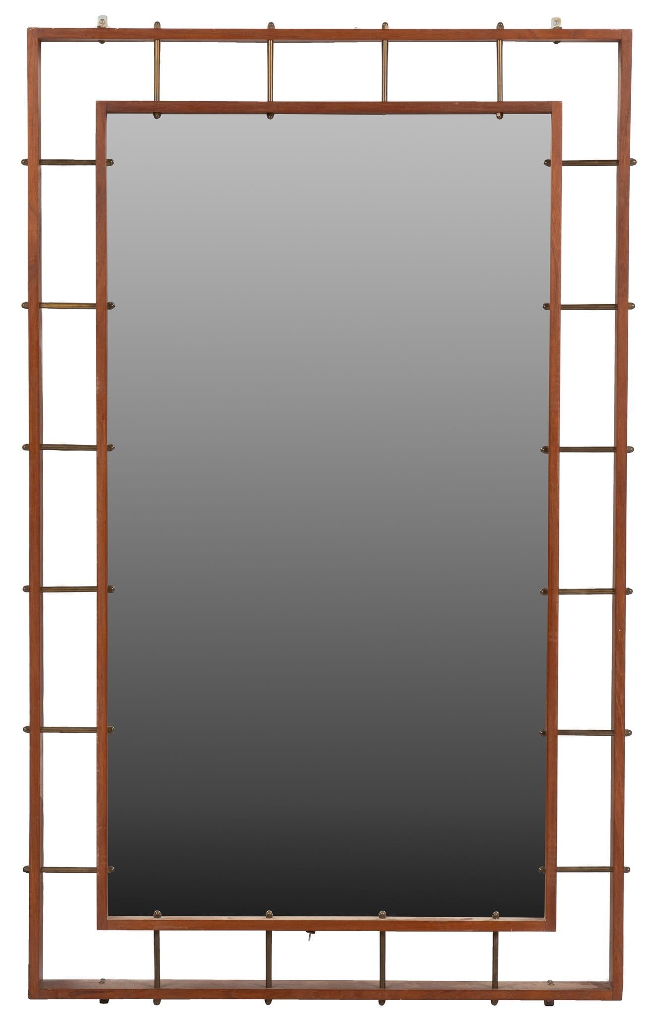 Mid-century Wooden Grid Wall Mirror (1 of 5)