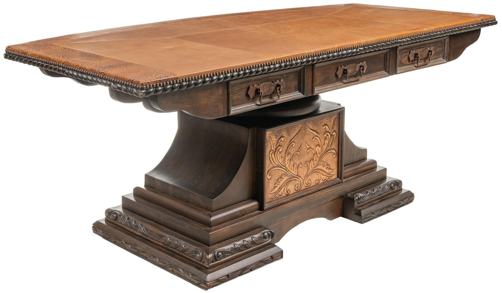 Wooden & Copper Pedestal Desk (1 of 9)