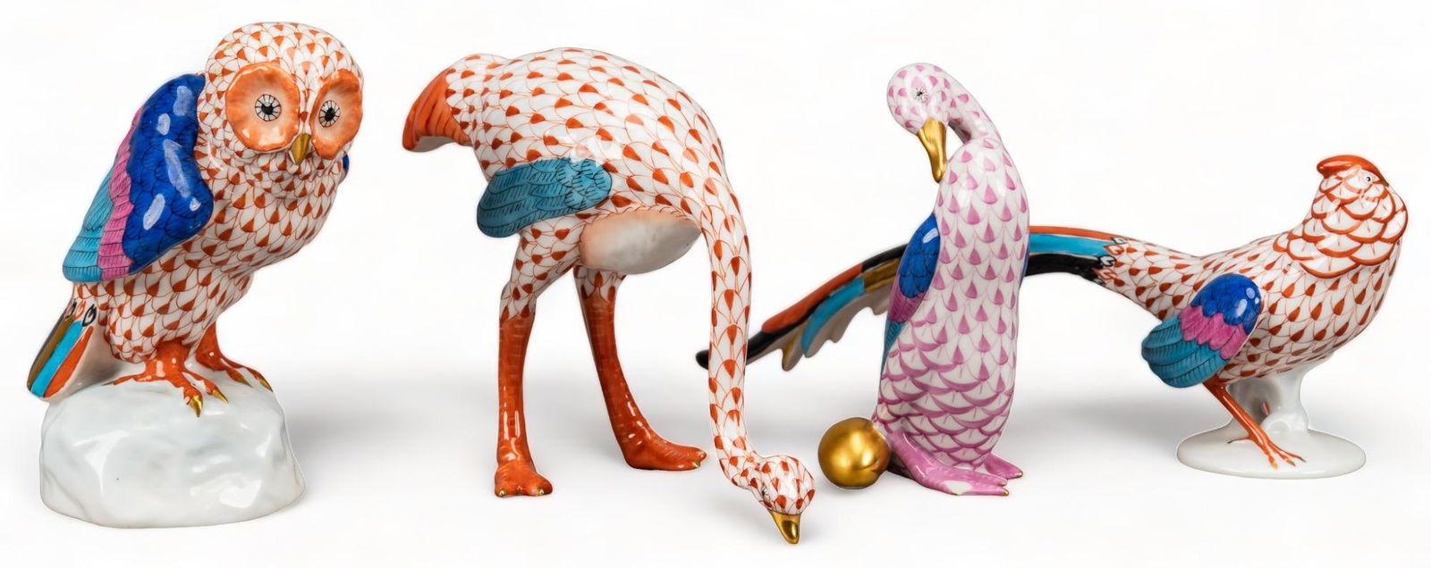 (4) Herend Porcelain Fishnet Bird Figurines (1 of 10)
