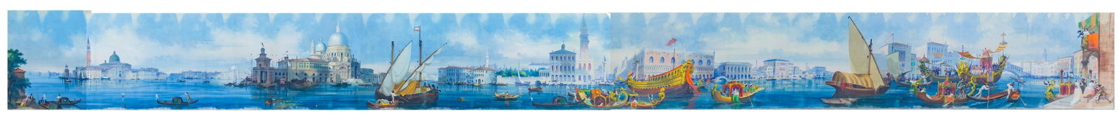 90ft Panoramic Mural of Venice: Original 19th-century oil painting on canvas, impressively long panoramic view of Venice, includes custom built wooden crate 8 feet tall x 90 feet wide Provenance: A San Antonio, Texas collection; alo