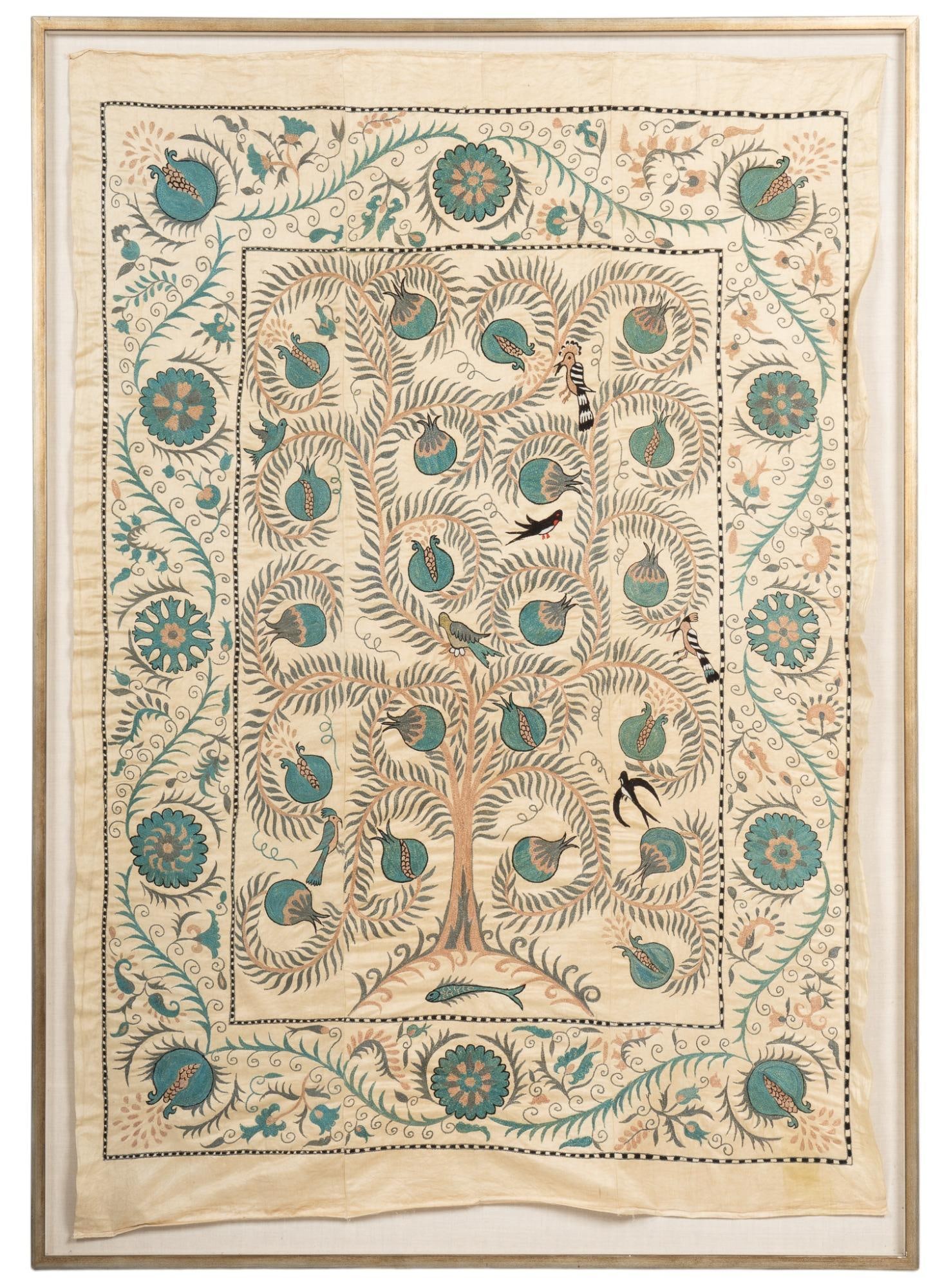 Silk Suzani Framed Tapestry With Pomegranate Design (1 of 8)