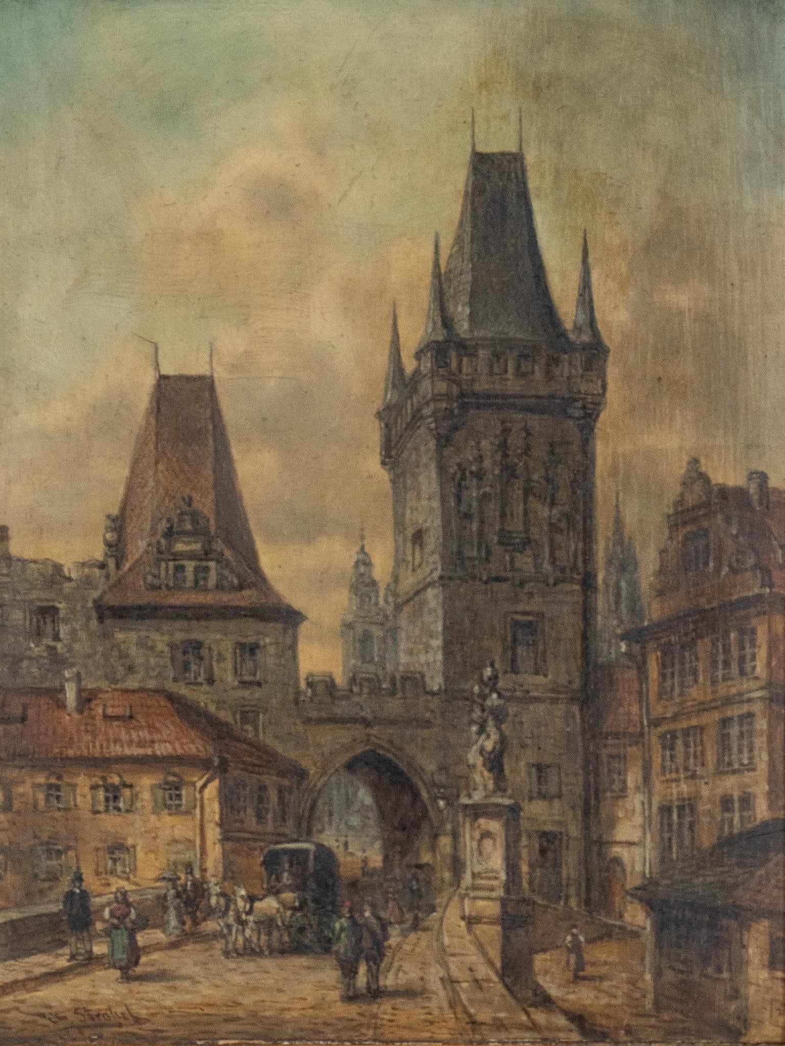 Christian Strobel, Prague Street Scene: Christian Strobel (Austria, 1855-1899), street scene of Prague, oil on panel height 10.5 in. x width 8 in. We happily provide seamless shipping services on everything we sell. Please email us at shipp