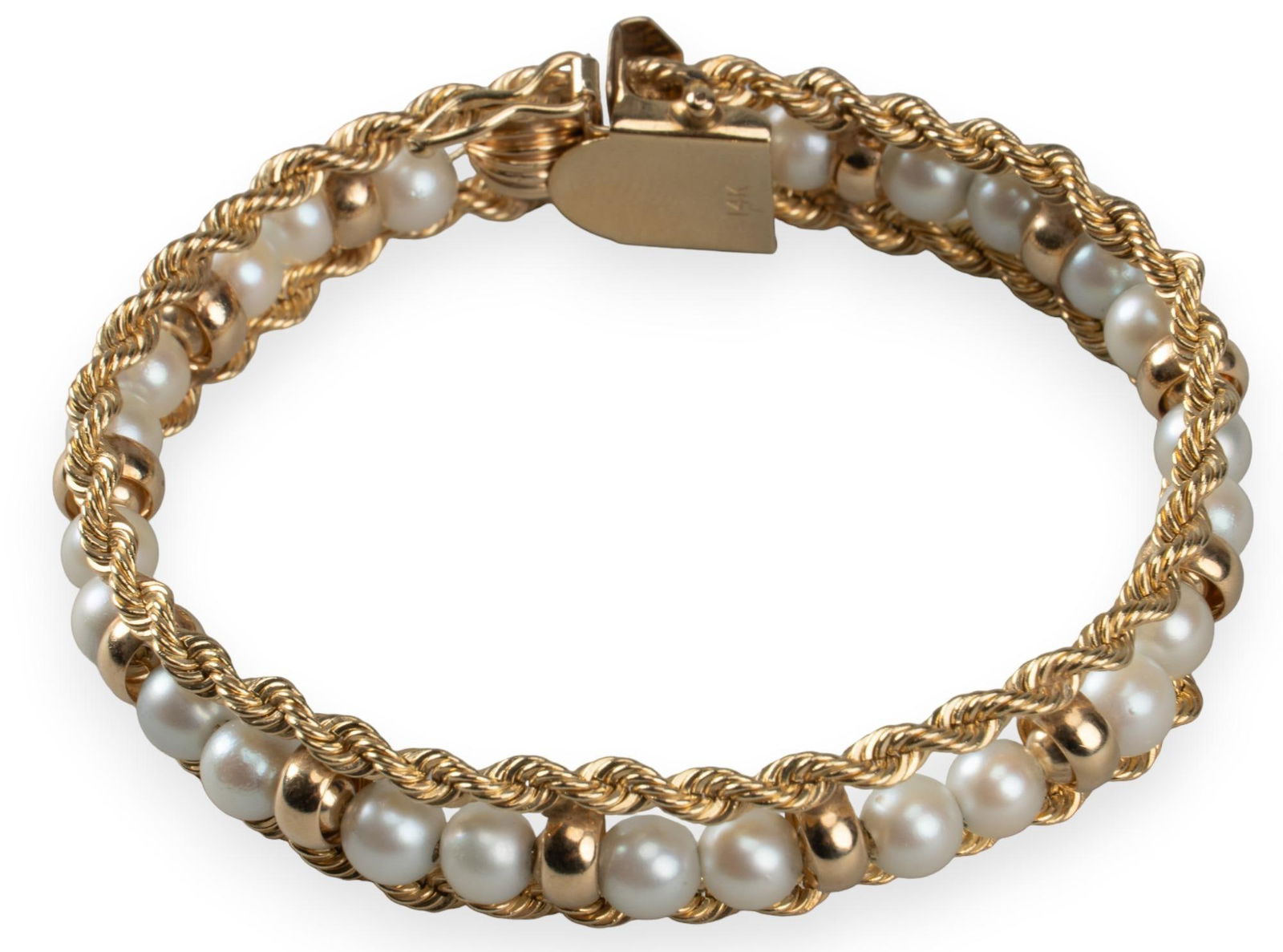 14K Gold Rope Chain Pearl Bracelet (1 of 7)