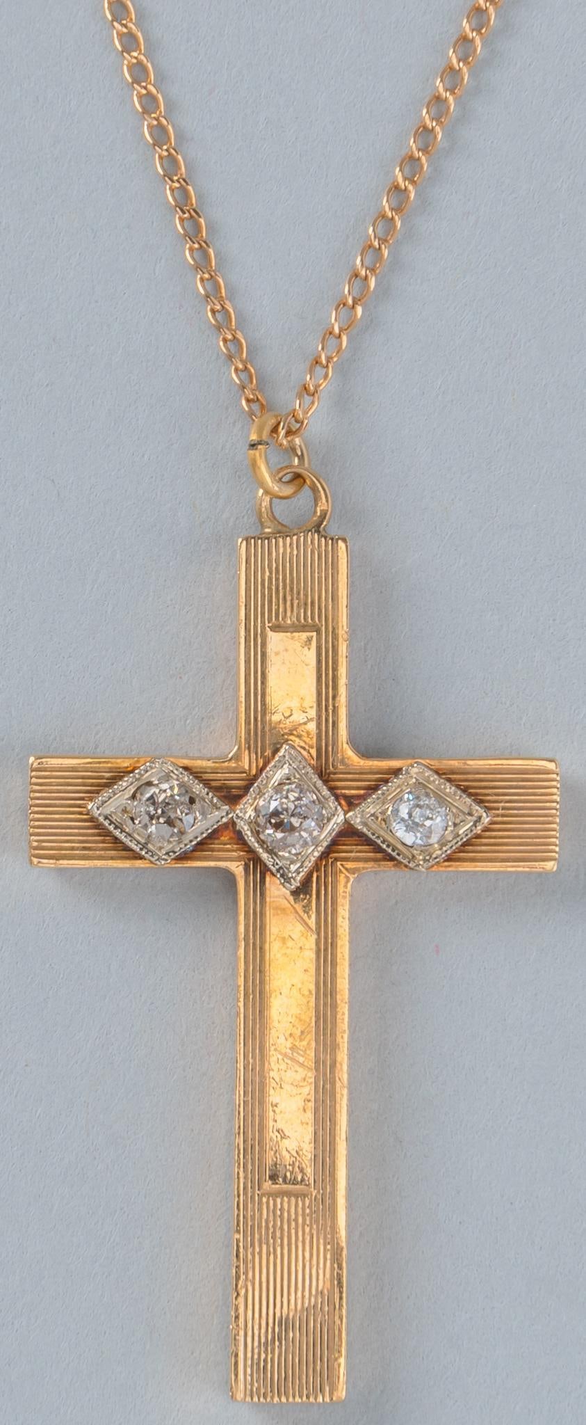 Vintage 14K Gold Diamond Cross Necklace (1 of 3)