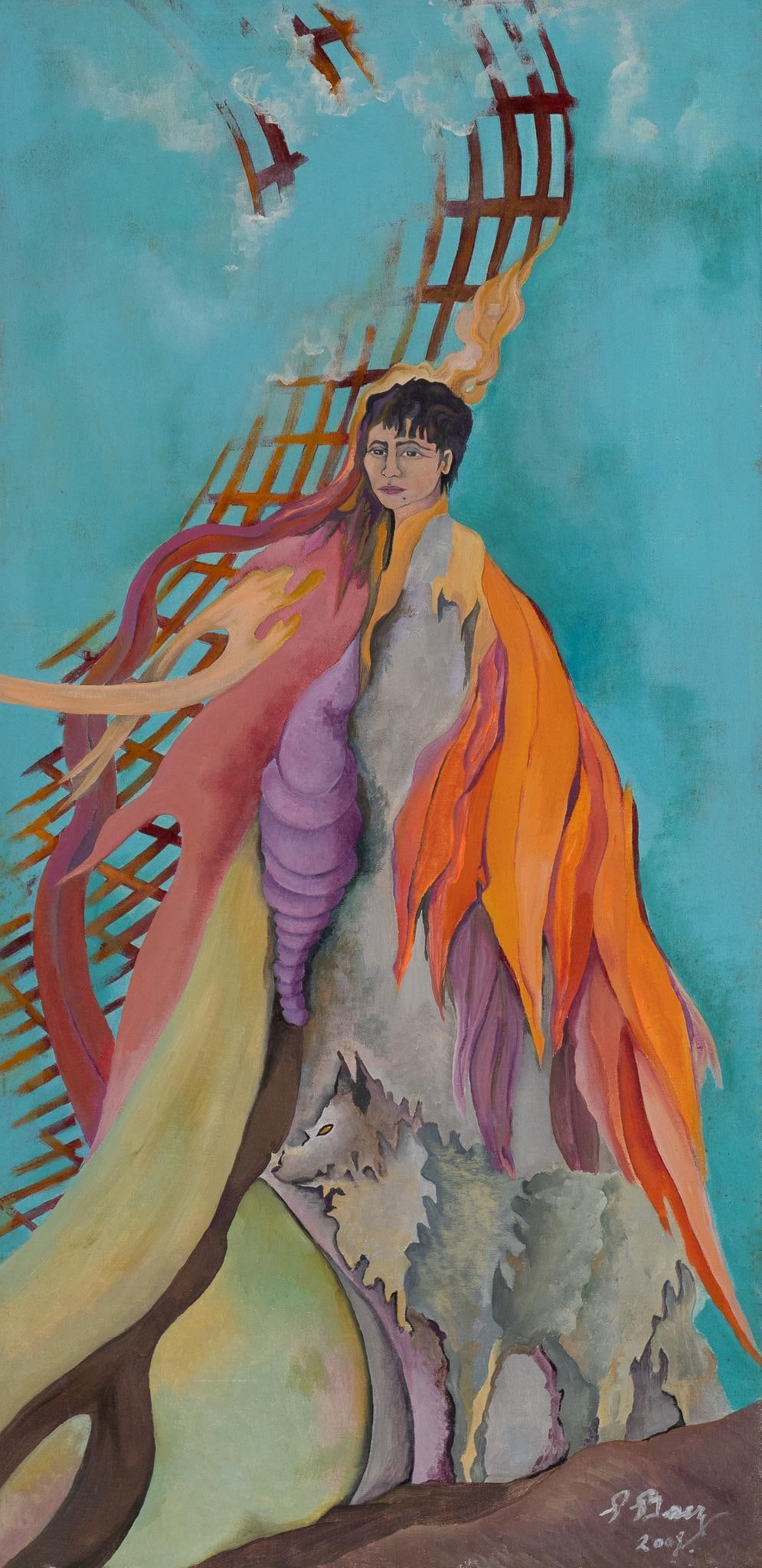 Mystical Portrait with Wolf, Oil Painting (1 of 4)