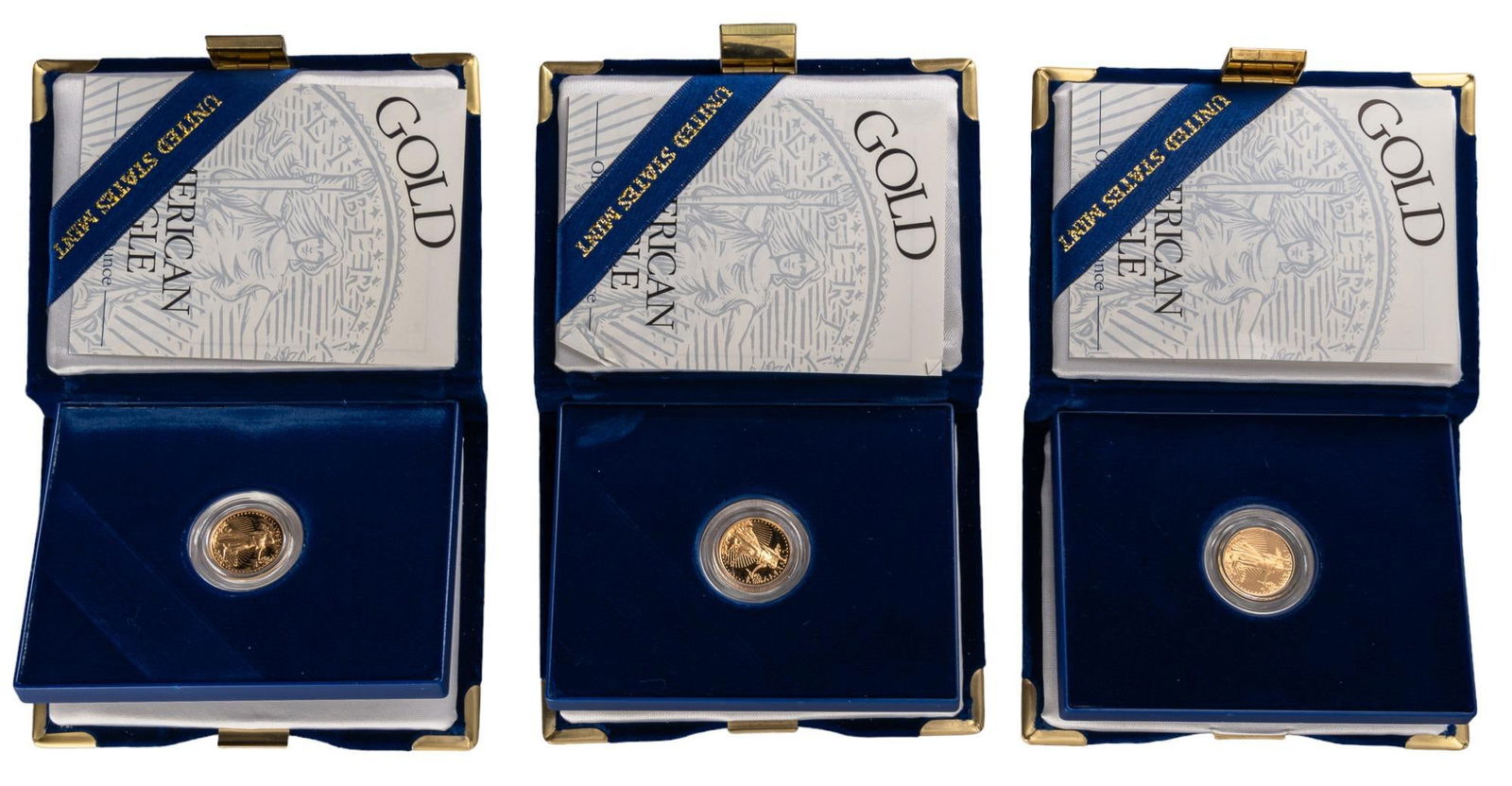 3 US 1/10th Oz Gold Eagle Coins (1 of 9)