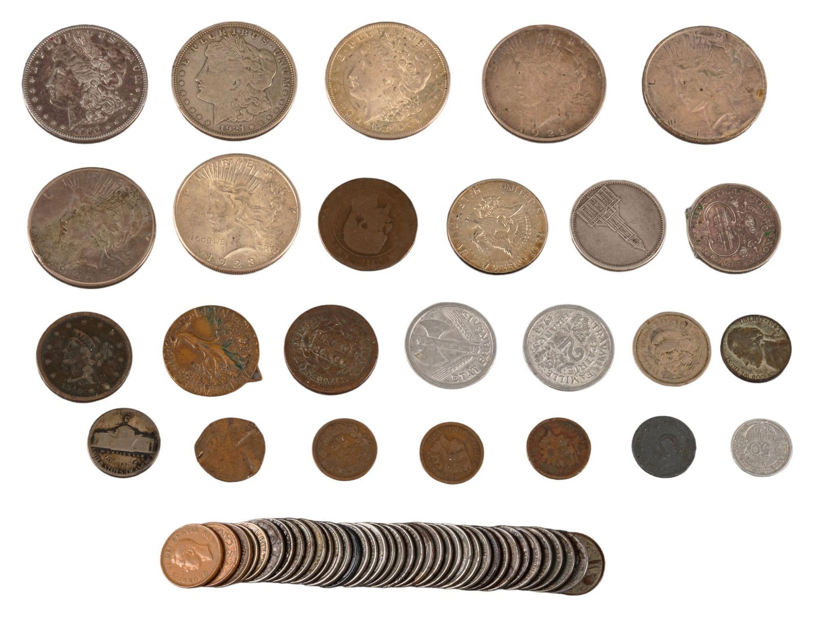 Collection Morgan Dollars, Peace Dollars, WWII German Reichsmarks, Large Cents and more (1 of 5)